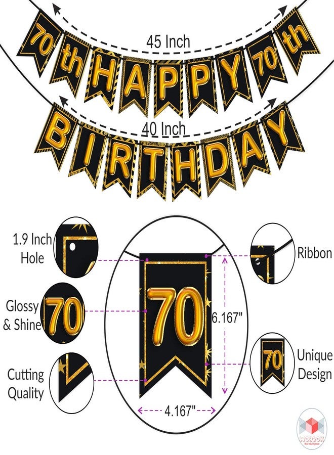 Wobbox 70th Happy Birthday Banner, 70th Happy Birthday Decoration Items (Black) (FP4534) - Image 3